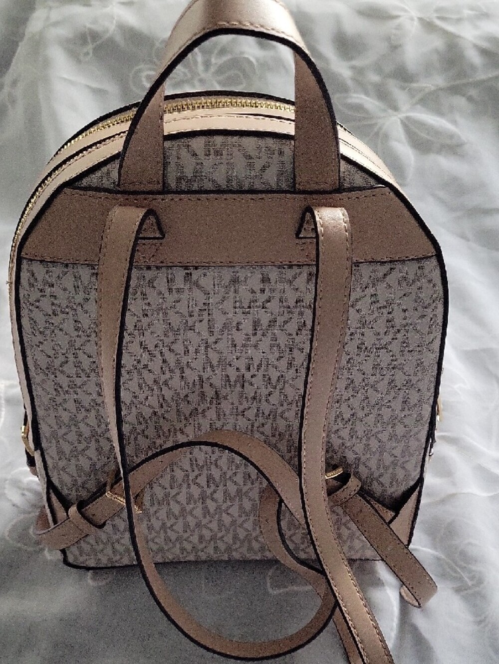 Michael Kors Jaycee Beige & White Signature Stripe Mini Backpack - Picture 2 of 3